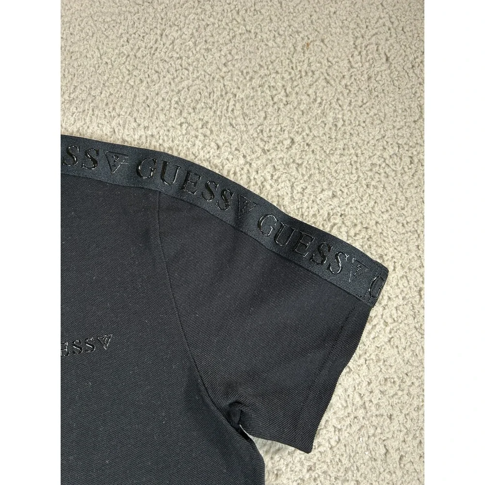 Guess Mens Black 1/4 Zip Polo Shirt Short Sleeve Logo Tape‎ Shoulder Small